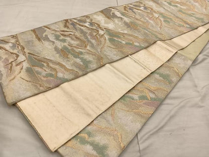 平和屋着物◎六通柄袋帯　遠山文　金糸　正絹　逸品　BAAX1321mz