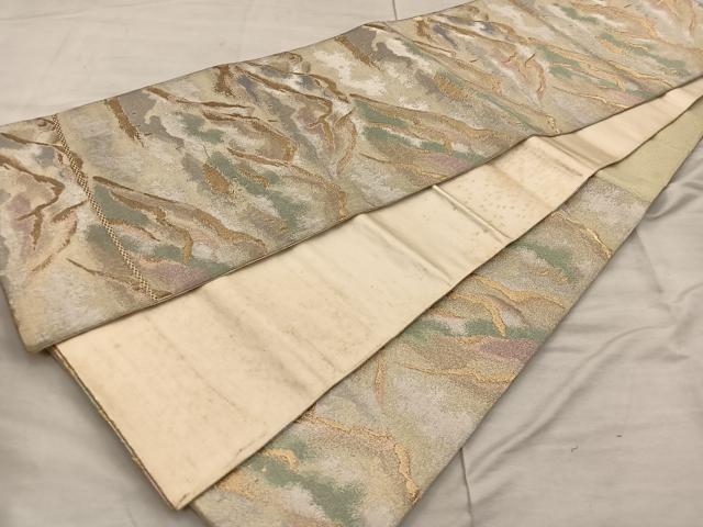 平和屋着物◎六通柄袋帯　遠山文　金糸　正絹　逸品　BAAX1321mz