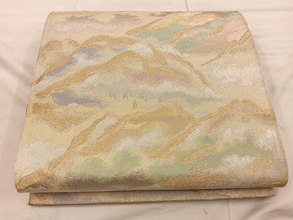 平和屋着物◎六通柄袋帯　遠山文　金糸　正絹　逸品　BAAX1321mz