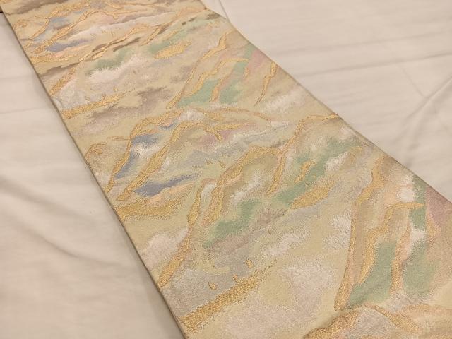 平和屋着物◎六通柄袋帯　遠山文　金糸　正絹　逸品　BAAX1321mz