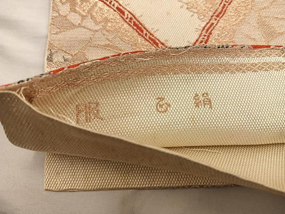 平和屋着物◎西陣　服部織物謹製　六通柄　本袋帯　更紗花文　金糸　正絹　逸品　BAAX1322mz