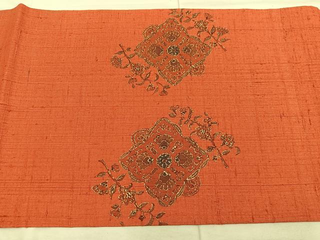 平和屋着物●銀座きしや　九寸名古屋帯　生紬　枝花文　金彩　正絹　逸品　BAAX1324mz