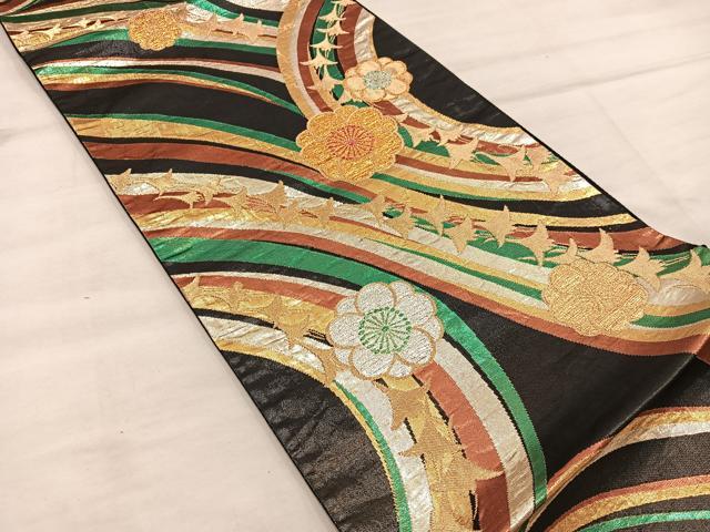 平和屋着物◎六通柄袋帯　飛鶴花文　金銀糸　正絹　逸品　BAAX1325mz