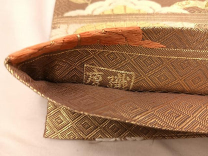 平和屋着物●佐賀錦　六通柄袋帯　唐織　能衣松藤文様　金銀糸　正絹　逸品　BAAX1331mz