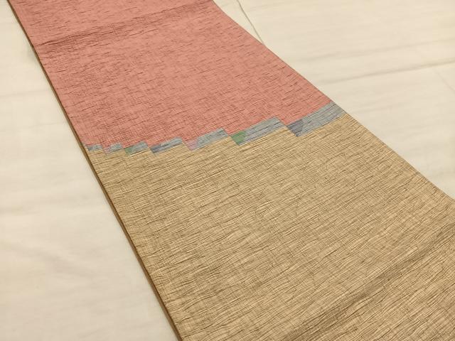 平和屋着物◎太鼓柄袋帯　ふくれ織　幾何学文様　正絹　逸品　BAAX1336mz
