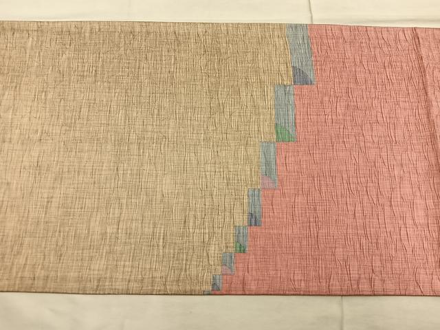 平和屋着物◎太鼓柄袋帯　ふくれ織　幾何学文様　正絹　逸品　BAAX1336mz