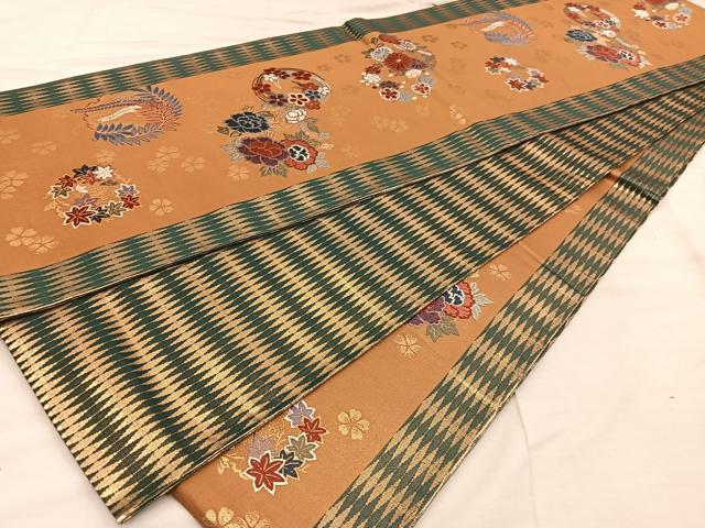 平和屋着物◎全通柄袋帯　唐織　花丸文　金糸　正絹　逸品　BAAX1341mz