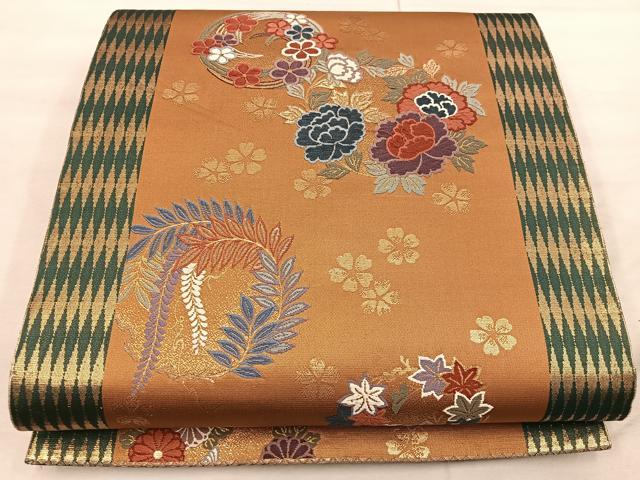 平和屋着物◎全通柄袋帯　唐織　花丸文　金糸　正絹　逸品　BAAX1341mz