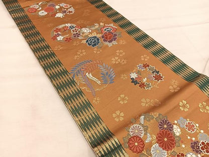 平和屋着物◎全通柄袋帯　唐織　花丸文　金糸　正絹　逸品　BAAX1341mz