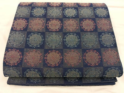 平和屋着物◎六通柄袋帯　市松花文　正絹　逸品　BAAX1347mz