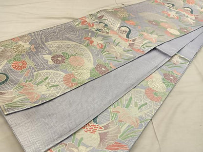 平和屋着物◎佐賀錦 六通柄袋帯 鴛鴦籬花文 銀糸 正絹 逸品 BAAX1352mz