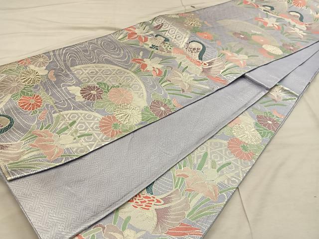 平和屋着物◎佐賀錦 六通柄袋帯 鴛鴦籬花文 銀糸 正絹 逸品 BAAX1352mz