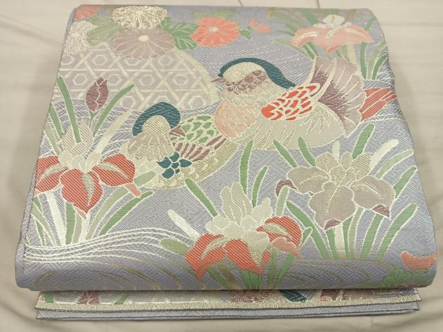 平和屋着物◎佐賀錦 六通柄袋帯 鴛鴦籬花文 銀糸 正絹 逸品 BAAX1352mz