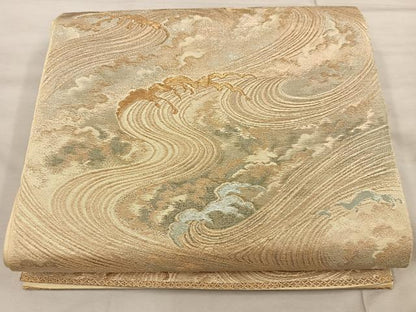 平和屋着物◎西陣 六通柄 京袋帯 本袋帯 立波文 金糸 正絹 逸品 BAAX1354mz