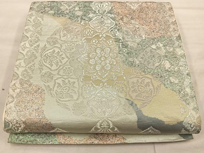 平和屋着物◎六通柄袋帯 宝相華 銀糸 正絹 逸品 BAAX1356mz