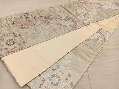 平和屋着物◎六通柄袋帯 唐織 鳳凰花文 銀糸 正絹 逸品 BAAX1357mz