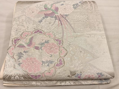 平和屋着物◎六通柄袋帯 唐織 鳳凰花文 銀糸 正絹 逸品 BAAX1357mz