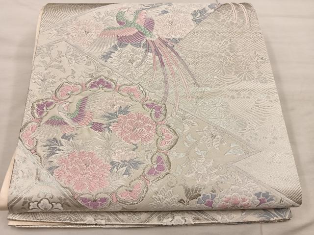 平和屋着物◎六通柄袋帯 唐織 鳳凰花文 銀糸 正絹 逸品 BAAX1357mz