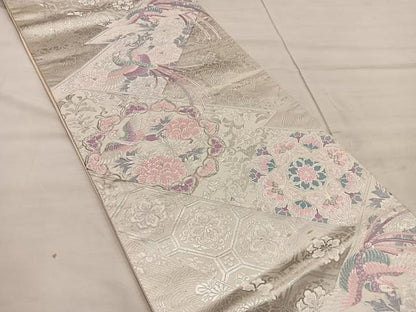 平和屋着物◎六通柄袋帯 唐織 鳳凰花文 銀糸 正絹 逸品 BAAX1357mz