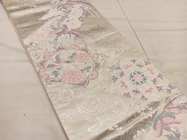 平和屋着物◎六通柄袋帯 唐織 鳳凰花文 銀糸 正絹 逸品 BAAX1357mz