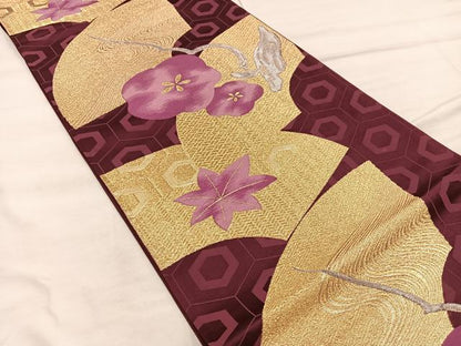 平和屋着物◎六通柄袋帯　地紙重ね亀甲花文　金銀糸　正絹　逸品　BAAX1358mz
