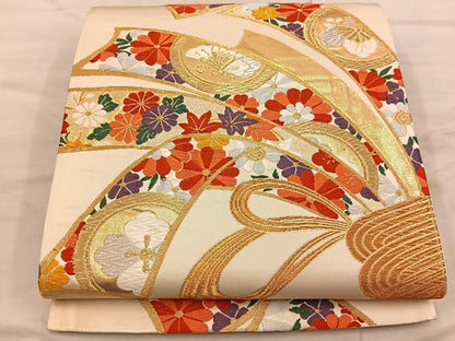 平和屋着物◎六通柄袋帯 唐織 束ね熨斗舞蝶花文 金銀糸 正絹 逸品 BAAX1362mz