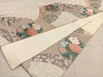 平和屋着物◎六通柄袋帯 唐織 流水花丸文 銀糸 正絹 逸品 BAAX1366mz