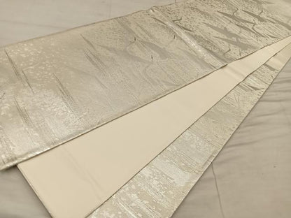 平和屋着物◎六通柄袋帯 霞鶴 プラチナ箔 正絹 逸品 BAAX1368mz