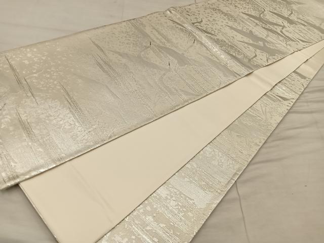 平和屋着物◎六通柄袋帯 霞鶴 プラチナ箔 正絹 逸品 BAAX1368mz