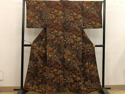 平和屋着物■上質な小紋　菊花文　鬼しぼ縮緬　正絹　逸品　未使用　BAAX1370mz