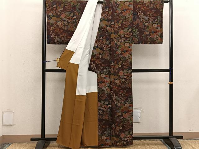 平和屋着物■上質な小紋　菊花文　鬼しぼ縮緬　正絹　逸品　未使用　BAAX1370mz