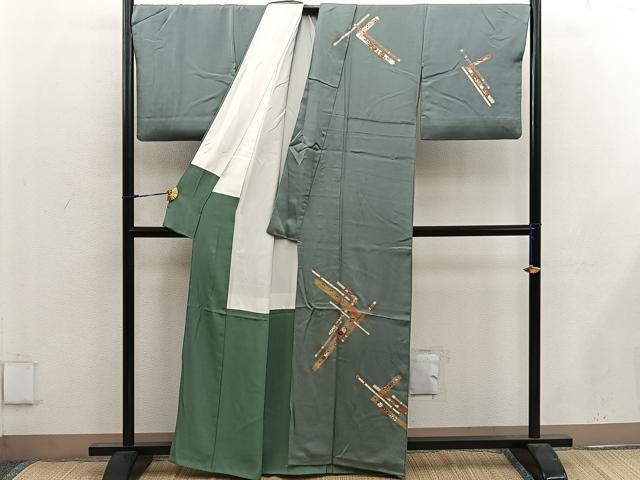 平和屋着物■訪問着　刺繍　横笛花文　金彩　正絹　逸品　BAAX1379mz