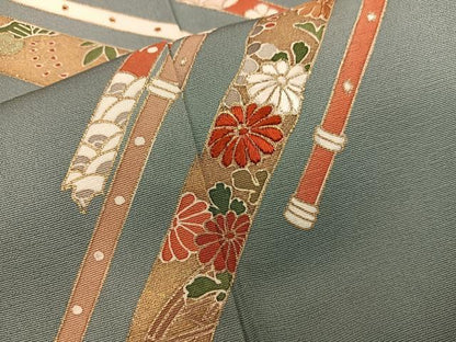 平和屋着物■訪問着　刺繍　横笛花文　金彩　正絹　逸品　BAAX1379mz