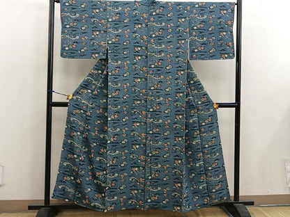 平和屋着物■上質な小紋　型染め　飛鶴花文　正絹　逸品　BAAX1386mz