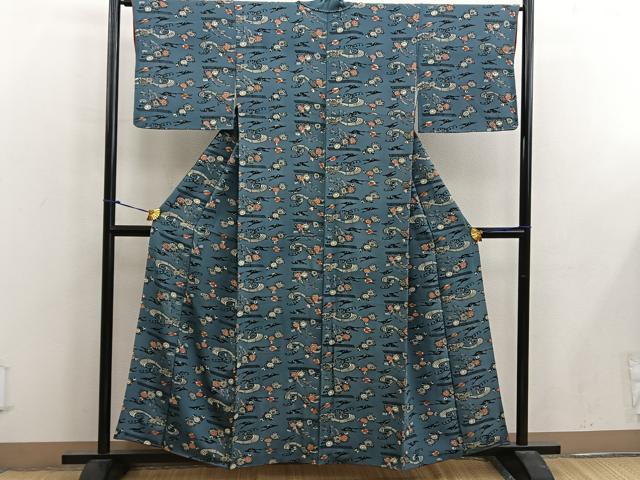 平和屋着物■上質な小紋　型染め　飛鶴花文　正絹　逸品　BAAX1386mz
