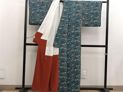 平和屋着物■上質な小紋　型染め　飛鶴花文　正絹　逸品　BAAX1386mz