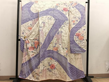 平和屋着物■豪華振袖　駒刺繍　花鳥文　正絹　逸品　BAAX1387mz