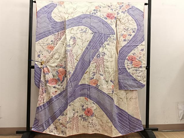 平和屋着物■豪華振袖　駒刺繍　花鳥文　正絹　逸品　BAAX1387mz