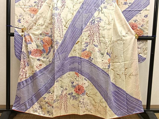 平和屋着物■豪華振袖　駒刺繍　花鳥文　正絹　逸品　BAAX1387mz
