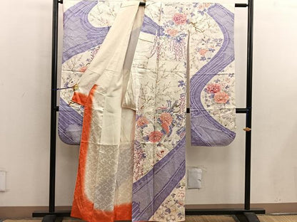 平和屋着物■豪華振袖　駒刺繍　花鳥文　正絹　逸品　BAAX1387mz