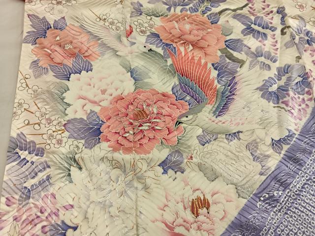 平和屋着物■豪華振袖　駒刺繍　花鳥文　正絹　逸品　BAAX1387mz