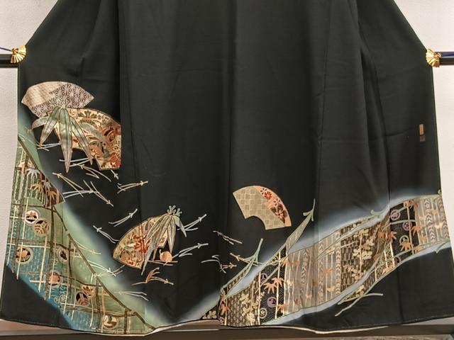 平和屋着物■五代 歌舞伎役者　坂東八十助　黒留袖　駒刺繍　衣の年輪　暈し染め　金彩　正絹　逸品　BAAX1388mz