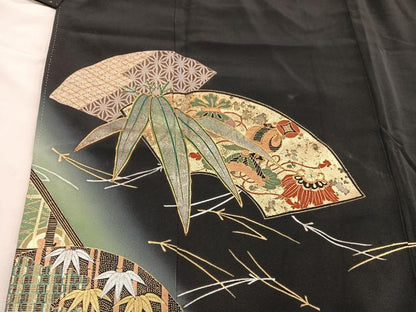 平和屋着物■五代 歌舞伎役者　坂東八十助　黒留袖　駒刺繍　衣の年輪　暈し染め　金彩　正絹　逸品　BAAX1388mz