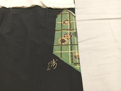 平和屋着物■五代 歌舞伎役者　坂東八十助　黒留袖　駒刺繍　衣の年輪　暈し染め　金彩　正絹　逸品　BAAX1388mz