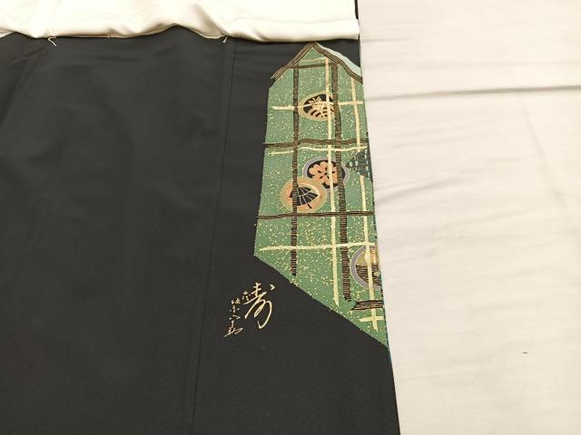 平和屋着物■五代 歌舞伎役者　坂東八十助　黒留袖　駒刺繍　衣の年輪　暈し染め　金彩　正絹　逸品　BAAX1388mz
