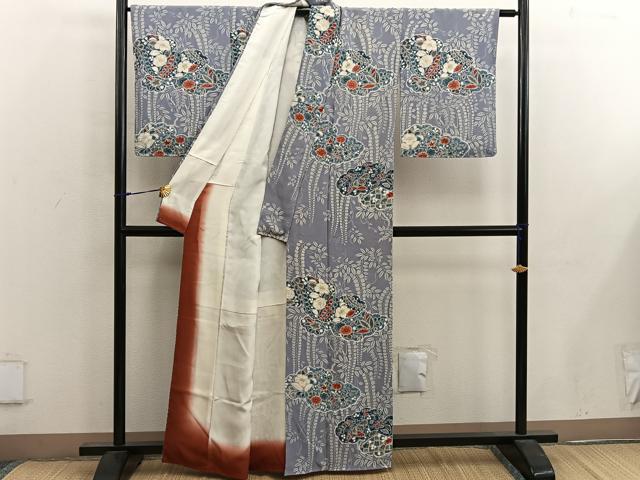 平和屋着物■訪問着　雲重ね花文　正絹　逸品　BAAX1392mz