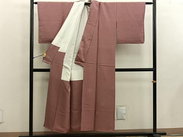 平和屋着物■上質な色無地　草花地紋　蘇芳香色　正絹　逸品　BAAX1405mz