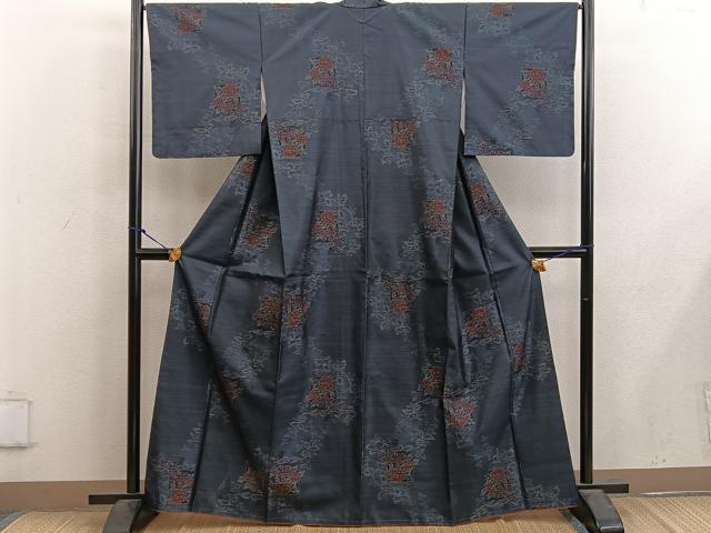 平和屋着物■本場大島紬　色紙重ね御所車花文　正絹　逸品　未使用　BAAX1406mz