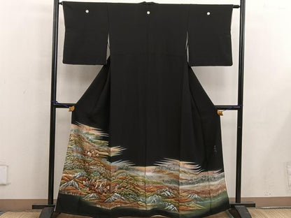 平和屋着物■豪華黒留袖　作家物　御所車人物風景文　金彩　正絹　逸品　BAAX1407mz