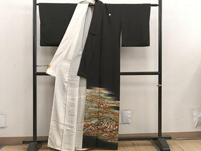 平和屋着物■豪華黒留袖　作家物　御所車人物風景文　金彩　正絹　逸品　BAAX1407mz